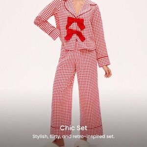SHEIN Red and White Checkered Pajama Set